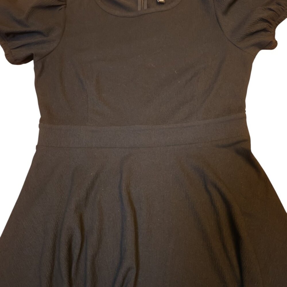 Ann Taylor Factory Black Puff Sleeve Dress Full Skirt Zip Back Sz 12P Normcore - Picture 10 of 15